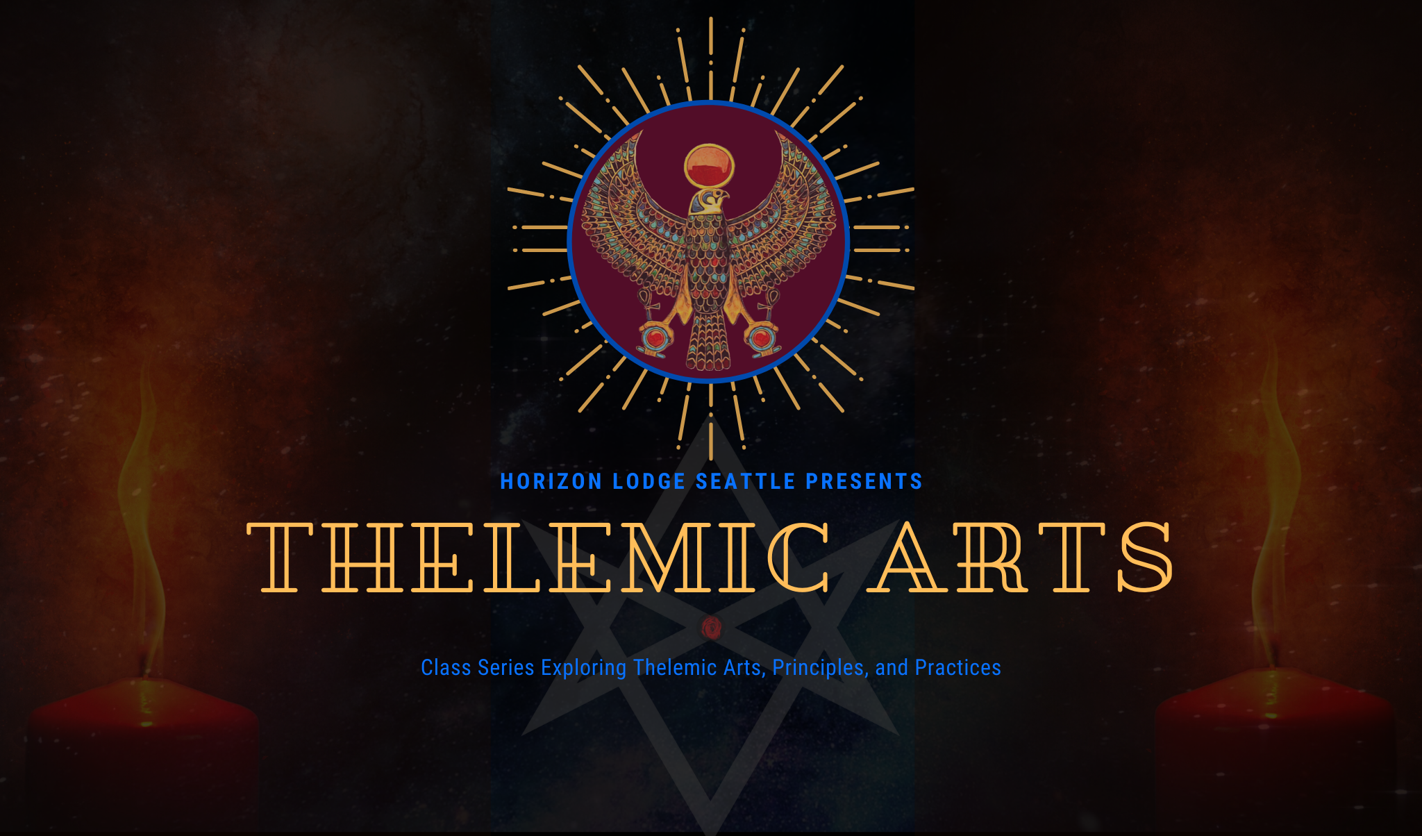 Thelemic arts banner with unicursal hexagram